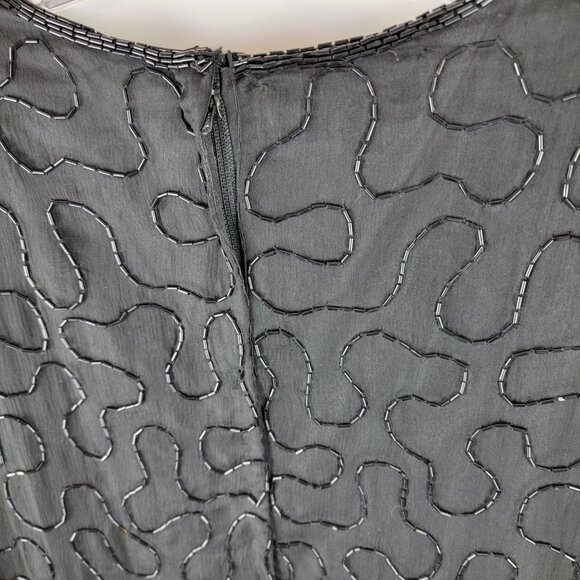 Vintage 80s Black Silk Beaded Shift Dress Evening Party Cocktail sz 2X - Picture 7 of 10